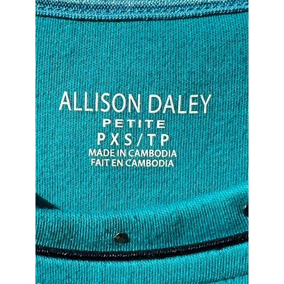 Allison Dailey Petite women’s Jersey top PXS Green sequin Round neck short sleev - Picture 4 of 7
